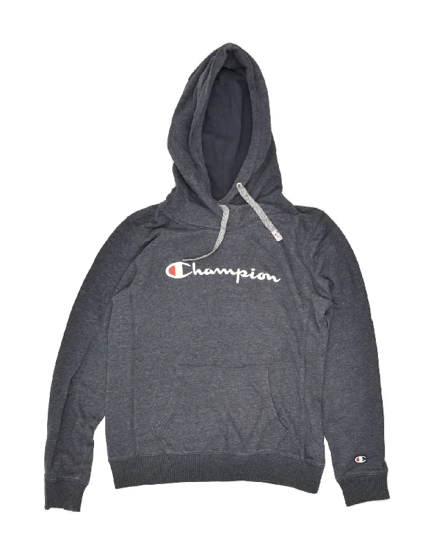 Deal of the Day CHAMPION Womens Graphic Hoodie Jumper UK 14 Medium Grey Cotton