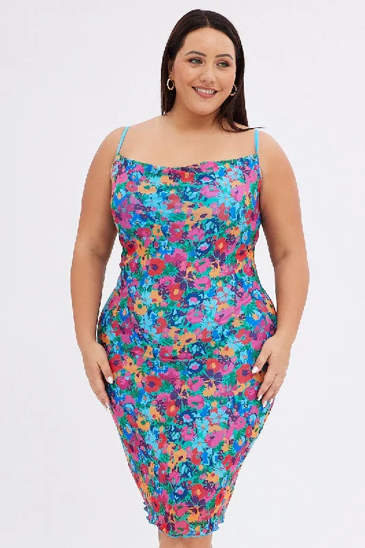 Flash Deals Multi Abstract Bodycon Dress Tie Back Strappy Swirl Mesh