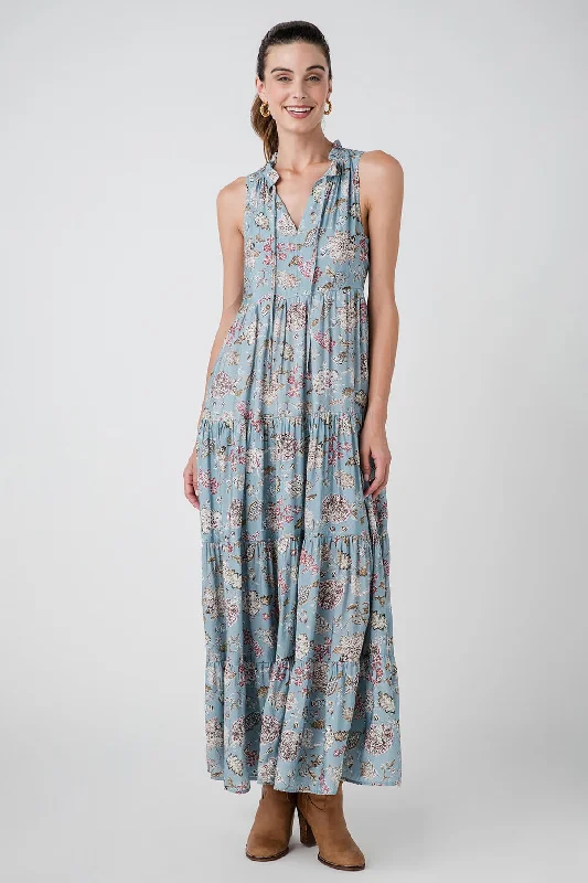 Midnight Madness Pinch Sleeveless Tiered Maxi Dress