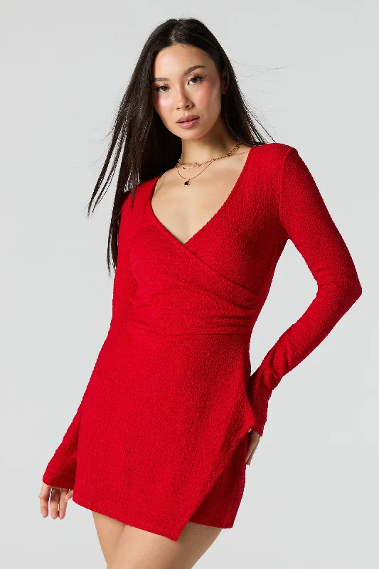 Closeout Sale Textured Surplice Wrap Romper