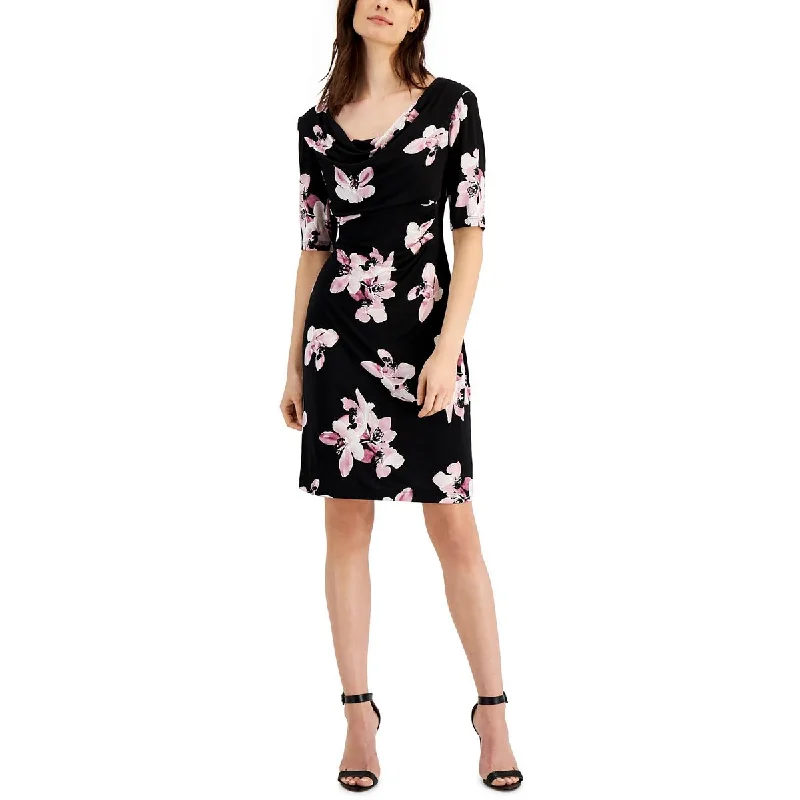 Flash Deals Petites Womens Jersey Floral Sheath Dress