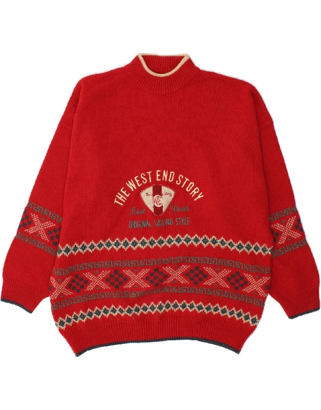 Special Savings VINTAGE Womens Graphic Turtle Neck Jumper Sweater UK 16 Large Red