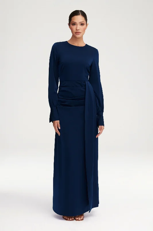 Grand Opening Sale Laylani Satin Rouched Maxi Dress - Night Sky