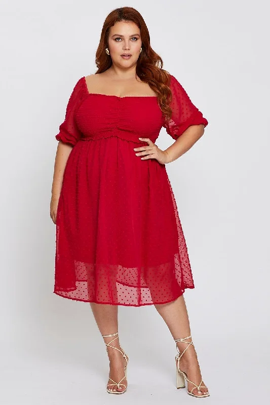 Exclusive Preview Brown 3/4 Sleeve Chiffon Flocked Midi Dress