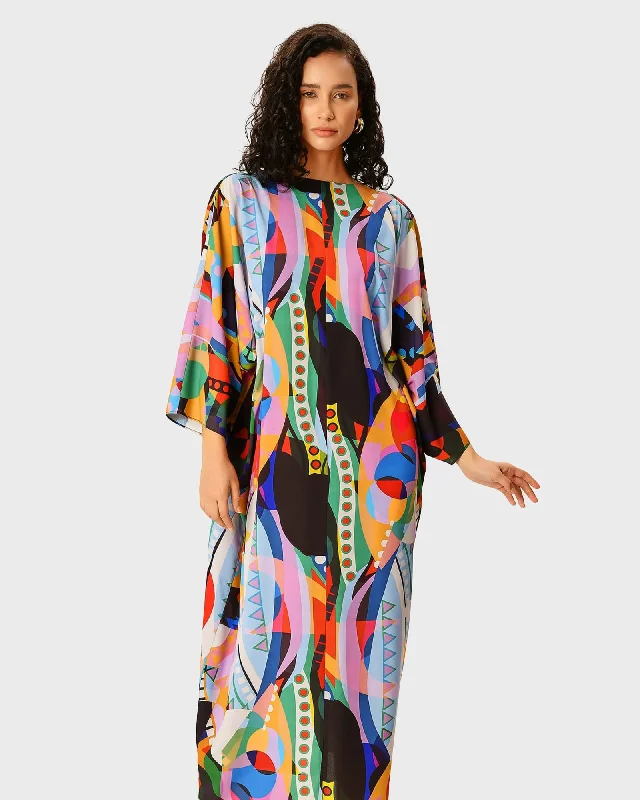 Huge Discounts Draped Cowl Abstract Print Crepe Dress | Multi
