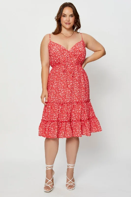 Value Deals Floral Print Skater Dress V-neck Sleeveless