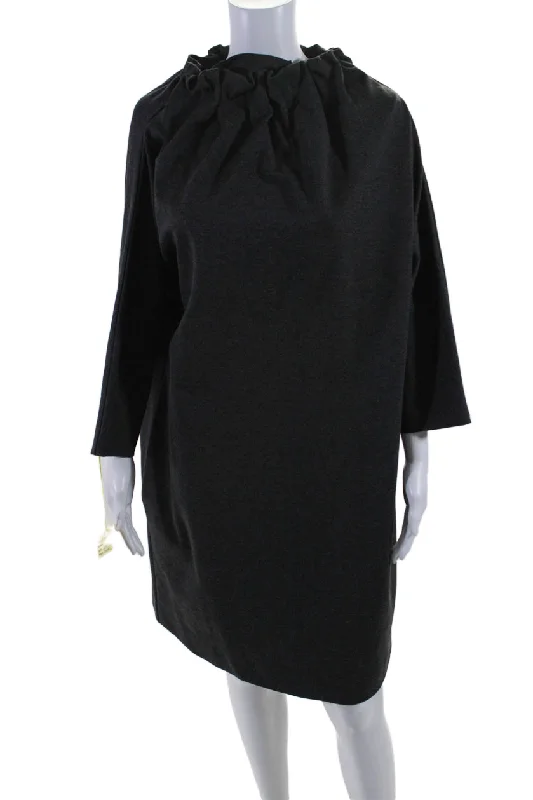 Unbeatable Prices Meimeij Womens Textured Ruffle Mock Neck Long Sleeve Dress Gray