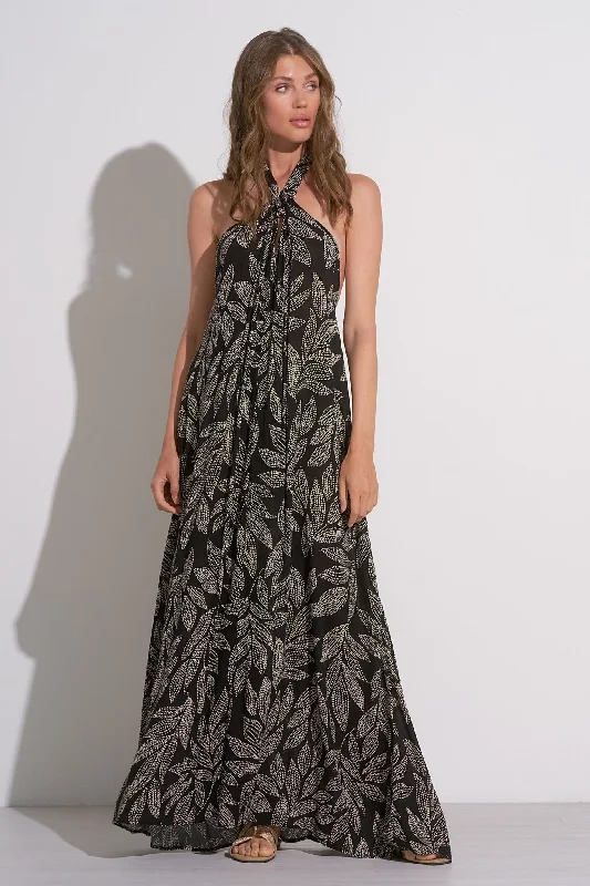 TIME-Limited Offer Black Printed Cross Halter Maxi Dress