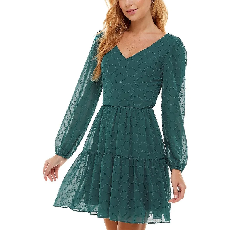 Early Access Juniors Womens Chiffon Swiss Dot Fit & Flare Dress