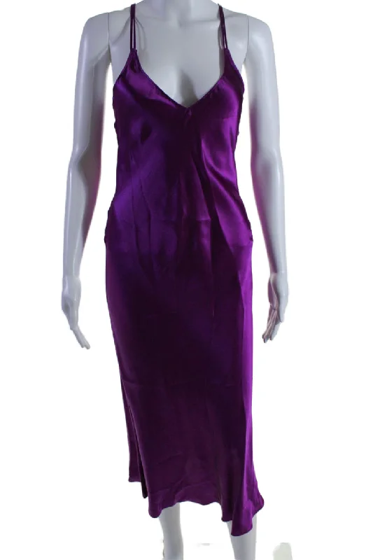 Super Bargain Catherine Gee Womens Silk Emma V-Neck Strappy Tied Slip Dress Purple