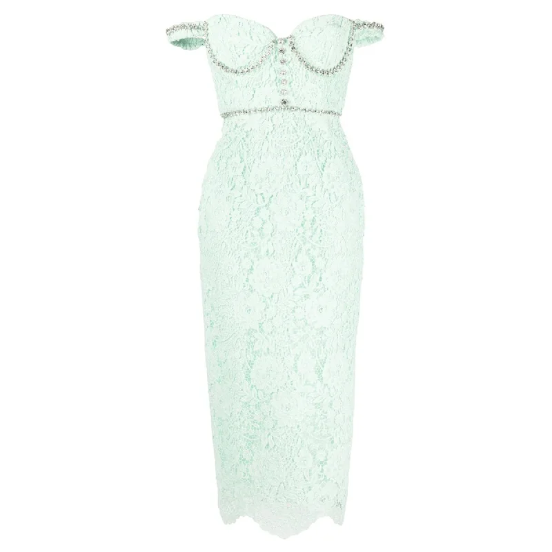 Take Advantage Green Cord Lace Diamante Midi Dress
