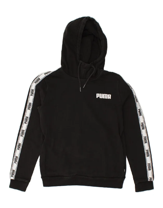 Bargain Bin PUMA Womens Graphic Hoodie Jumper UK 10 Small Black Colourblock Cotton