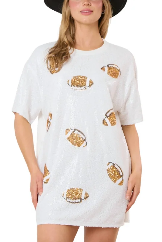 Early Access Football Sequins Short Sleeve Basic T-Dress In White