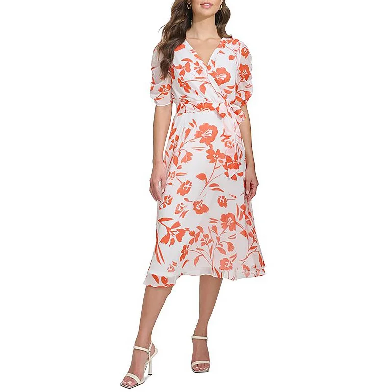 Don’t Miss Out Womens Faux Wrap Mid Calf Wrap Dress