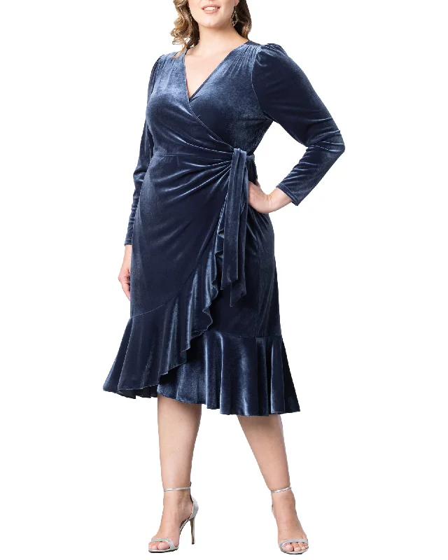 New Deals Viola Velvet Long Sleeve Wrap Dress | SILVER FROST