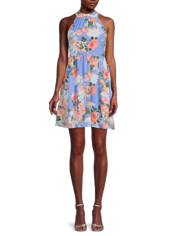 Weekend Special Floral Print Fit And Flare Dress In Blue