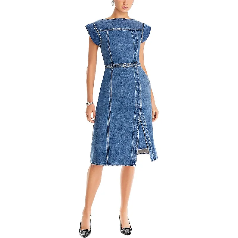 Can't Be Beat Womens Below Knee Belted Midi Dress