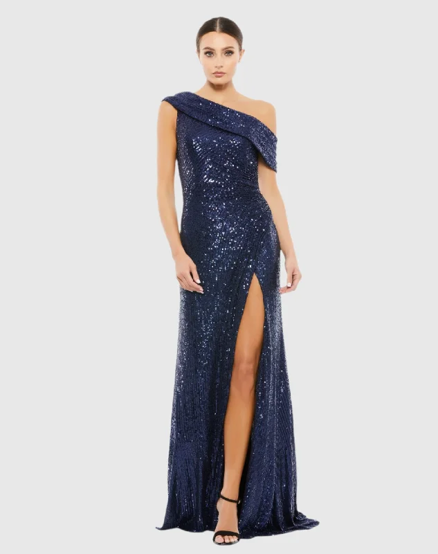 Daily Deals Navy Sequined Drop Shoulder Gown