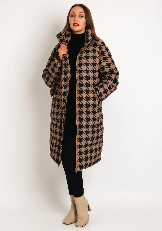 Online Only Ichi Houndstooth Quilted Coat, Tan