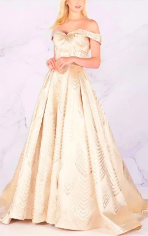 Exclusive Savings Off The Shoulder Satin Ballgwon In Light Gold