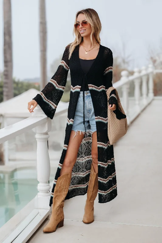 Markdown Madness Black Multi Stripe Crochet Duster Cardigan