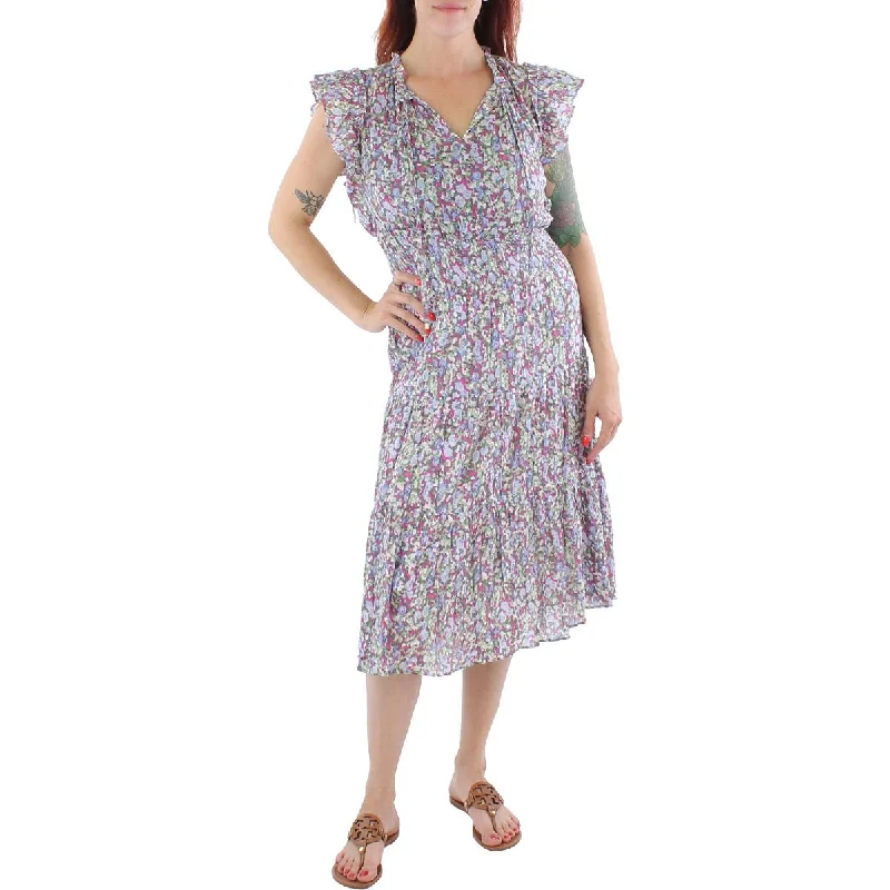 Inventory Reduction Womens Cotton Tiered Midi Dress