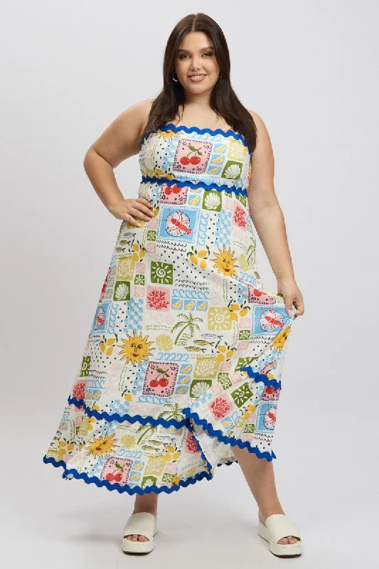 Reduced Prices Multi Abstract Maxi Dress Sleeveless Ric Rac