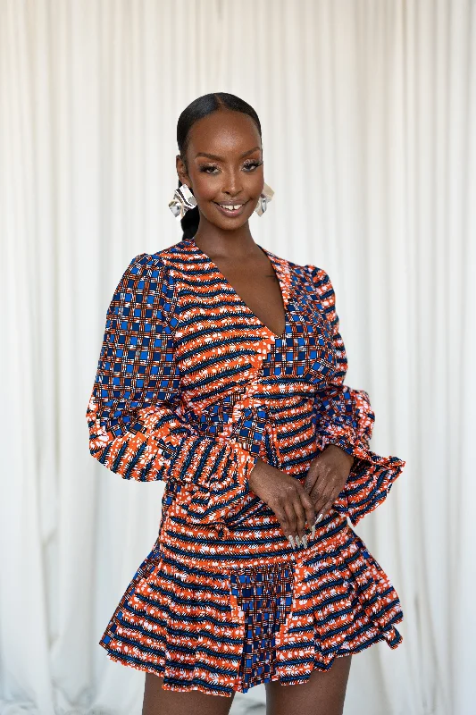 Buy More, Save More FIMI African Print V-neck Peplum Mini Dress