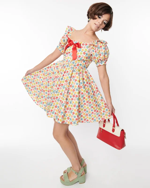 Limited Availability Smak Parlour White & Multi Floral Babydoll Dress | White, Floral, Rainbow