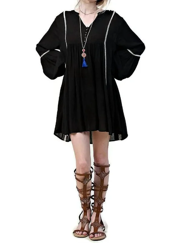 Discount Mania Bohemian Peasant Dress In Black