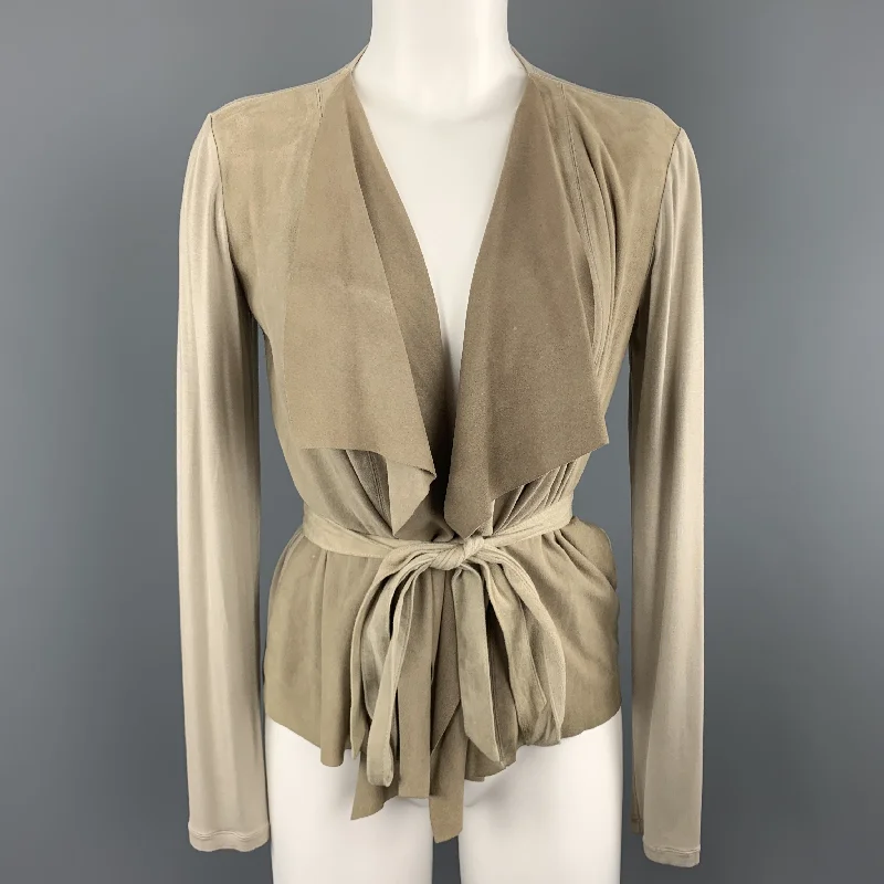 Bonus Savings MAX MARA Size 4 Beige Suede Draped Collar Cardigan Jacket