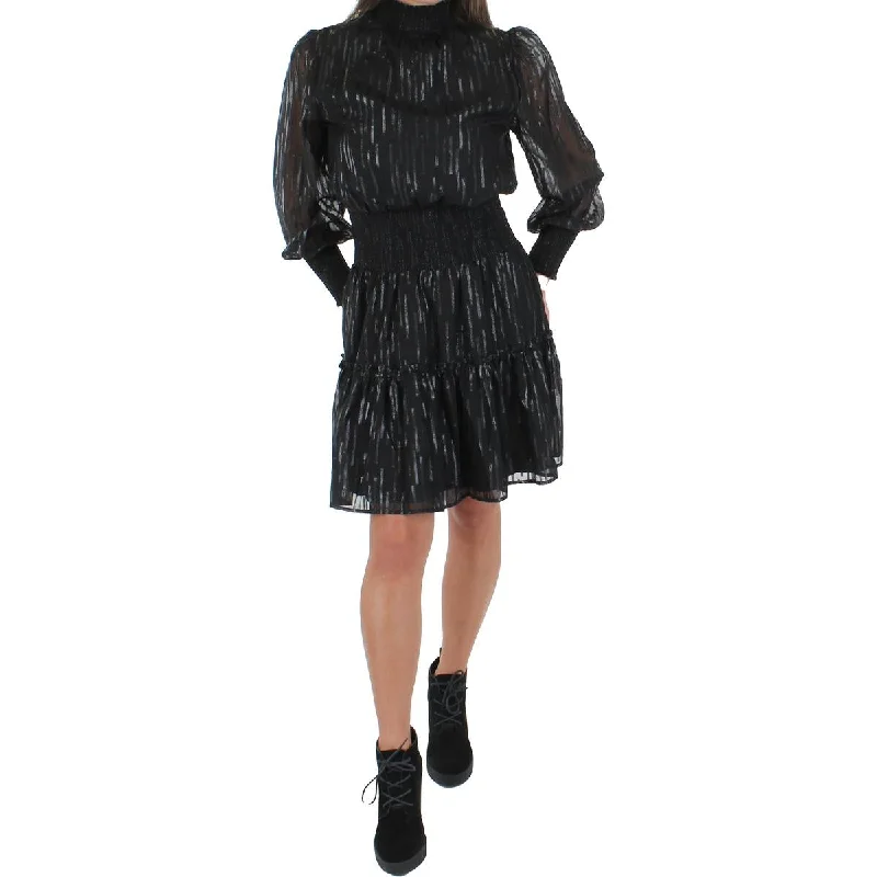Act Now Womens Metallic Chiffon Fit & Flare Dress