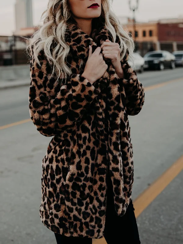 Price Cut Leopard Print Faux Fur Coat