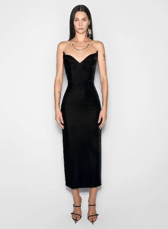 Online Only black signature strapless velvet gown