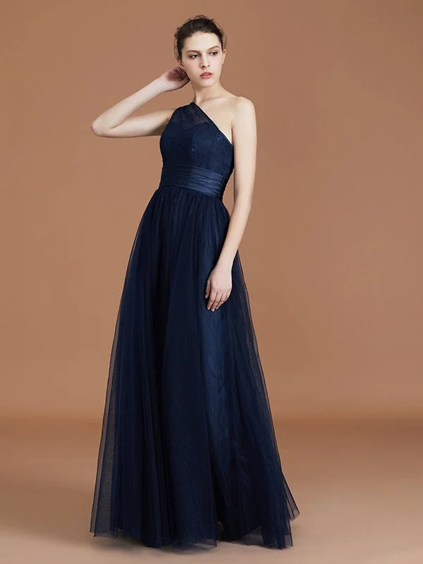 Price Drop Alert A-line/Princess One-Shoulder Lace Tulle Sleeveless Floor-Length Bridesmaid Dresses Price Drop Alert A-line/Princess One-Shoulder Lace Tulle Sleeveless Floor-Length Bridesmaid Dresses