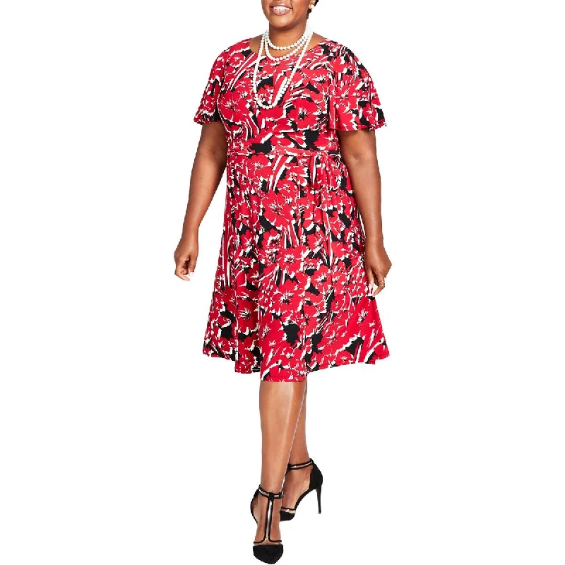 Savings Spectacular Womens Knee-Length Printed Fit & Flare Dress