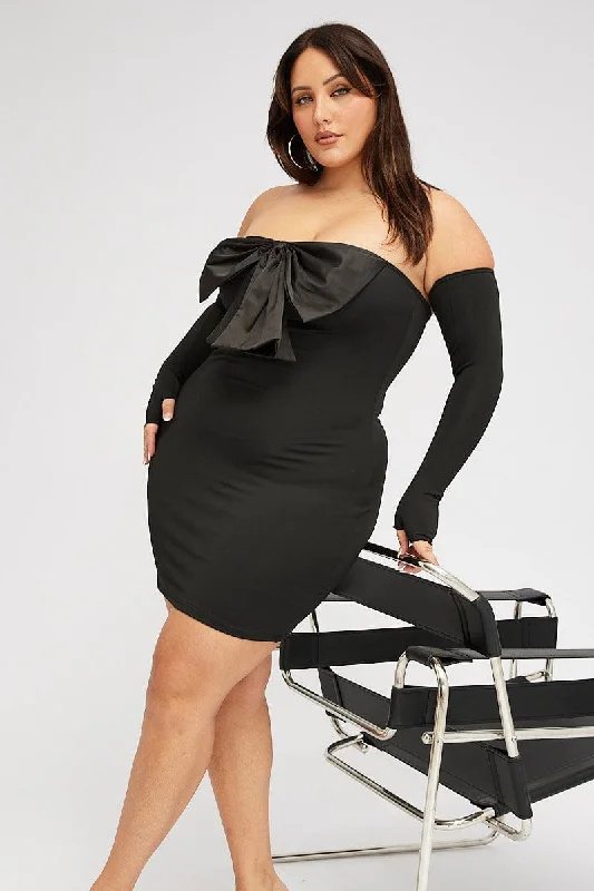 Buy Now Black Strapless Bow Minidress With Gloves