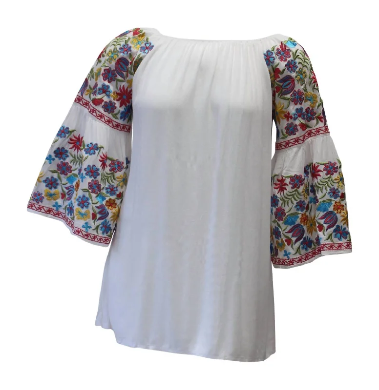 New Markdowns Women's Floral Embroidered Off The Shoulder Dress In White