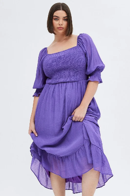 Exclusive Savings Purple Maxi Dress Half Sleeve Shirred