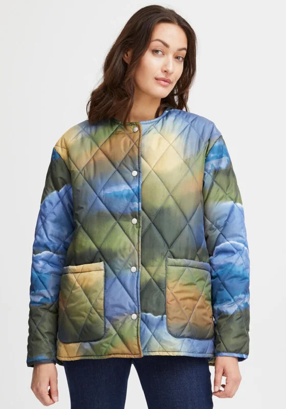 Super Bargain Fransa Watercolour Print Quilted Jacket, Blue Multi
