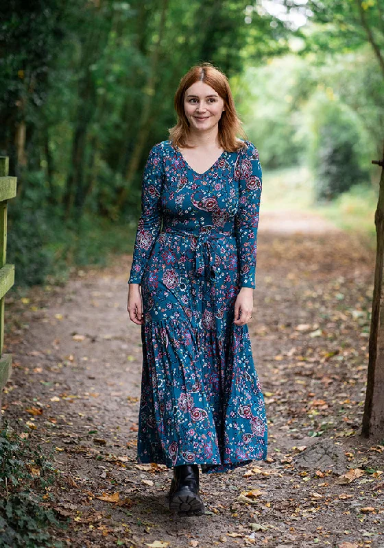 Factory Direct Sale Julie-Ann Paisley Print Tiered Hem Viscose Midaxi Dress