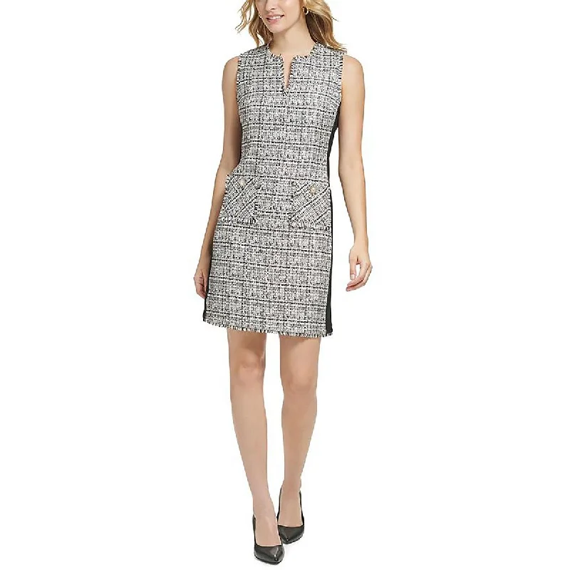 Clearance Sale Womens Tweed Sleeveless Sheath Dress