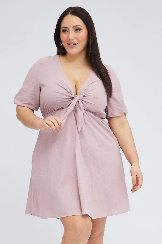 Crazy Deals Pink Tie Front Cotton Crush Dress