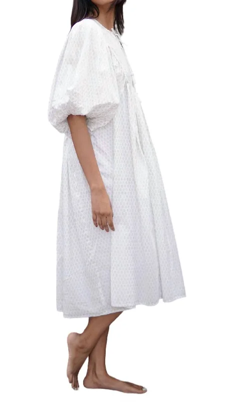 Price Fest Block Printed Midi Summer Dress In White