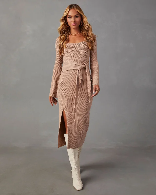 Today's Special Ritchie Tie Waist Midi Sweater Dress