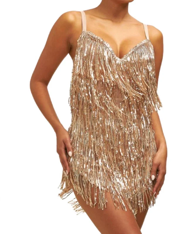 Great Bargains Sequin Fringe Mini Dress In Rose Gold