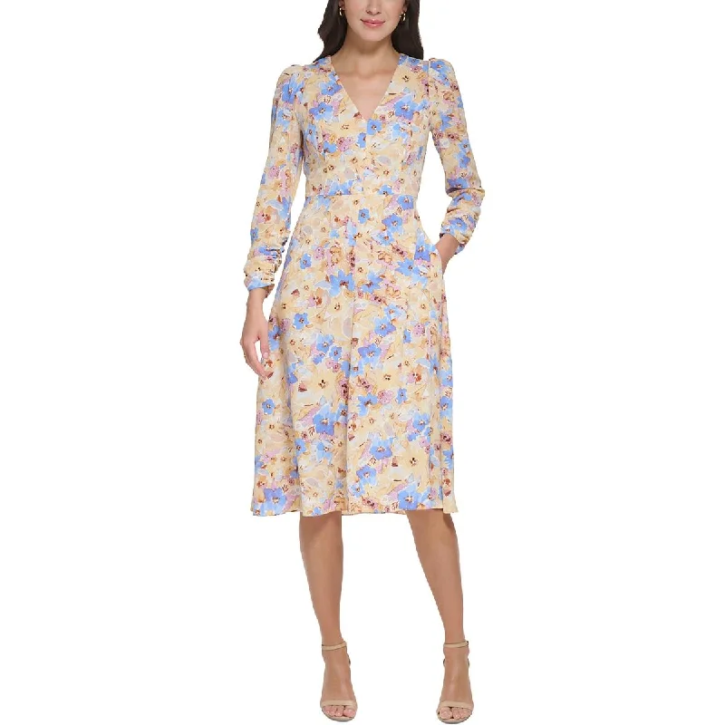 Online Specials Womens Floral Print V-Neck Midi Dress