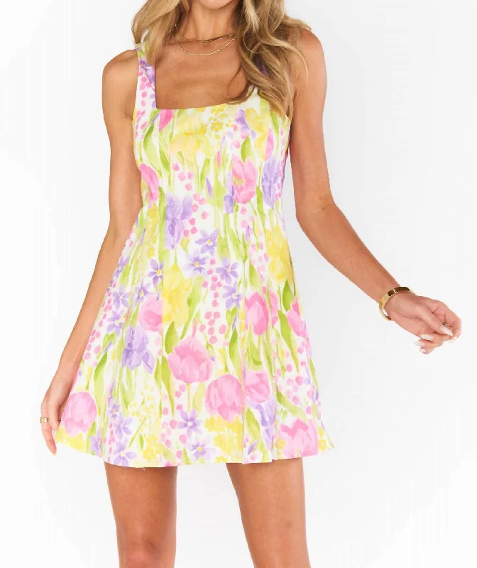 Deep Discounts Prim Mini Dress In Blooming Tulips
