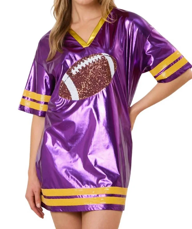 Deal Dash Football Sequins Embroidery Jersey Style Dress In Purple