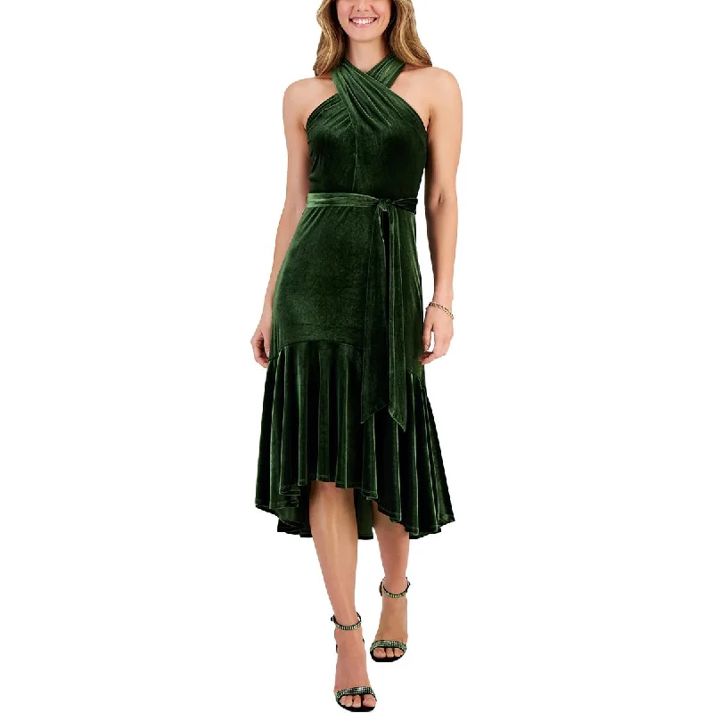 Massive Deals Womens Velvet Belted Evening Dress